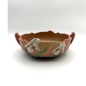 Vintage Roseville Pottery Iris Pink Console Bowl 360-6 1939 Art Deco 8.5 Inch